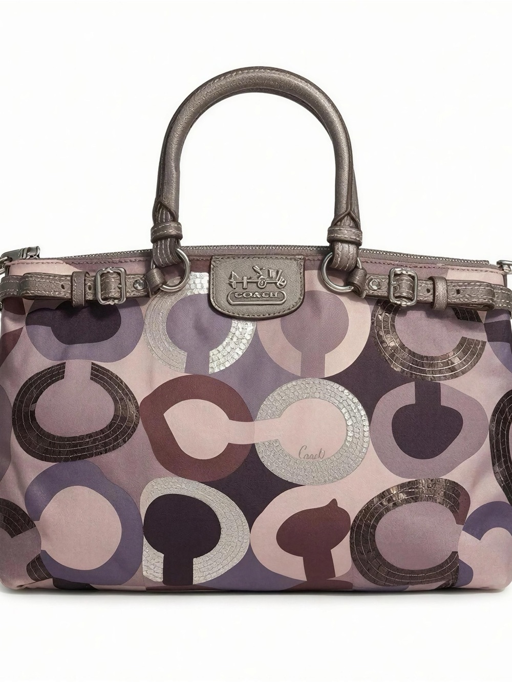 Coach Madison Graphic Op Art Sophia satchel in purple, gray, and silver